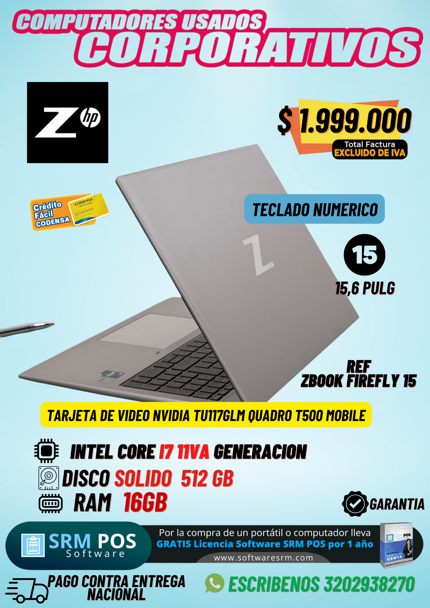 HP ZBook Firefly 15 G8 Usado | i7 11ª Gen, Quadro T500, 16GB RAM, SSD 512GB | IVA incluido